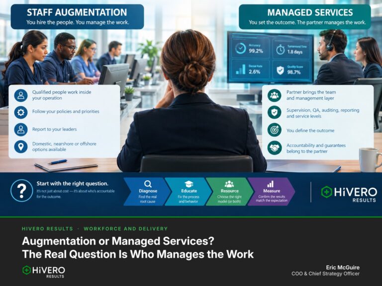 Staff augmentation versus managed services: who manages the work, with the diagnose, educate, resource, measure sequence